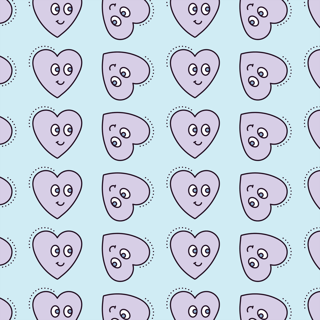 Smiling purple heart pattern on transparent background