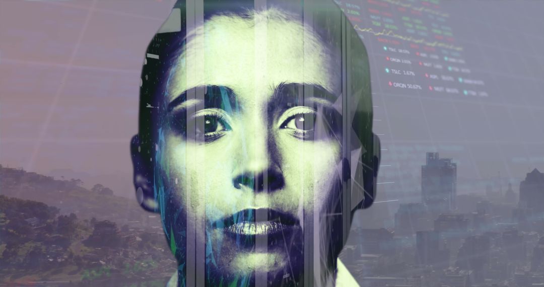 Digital Data Overlays on Female Face