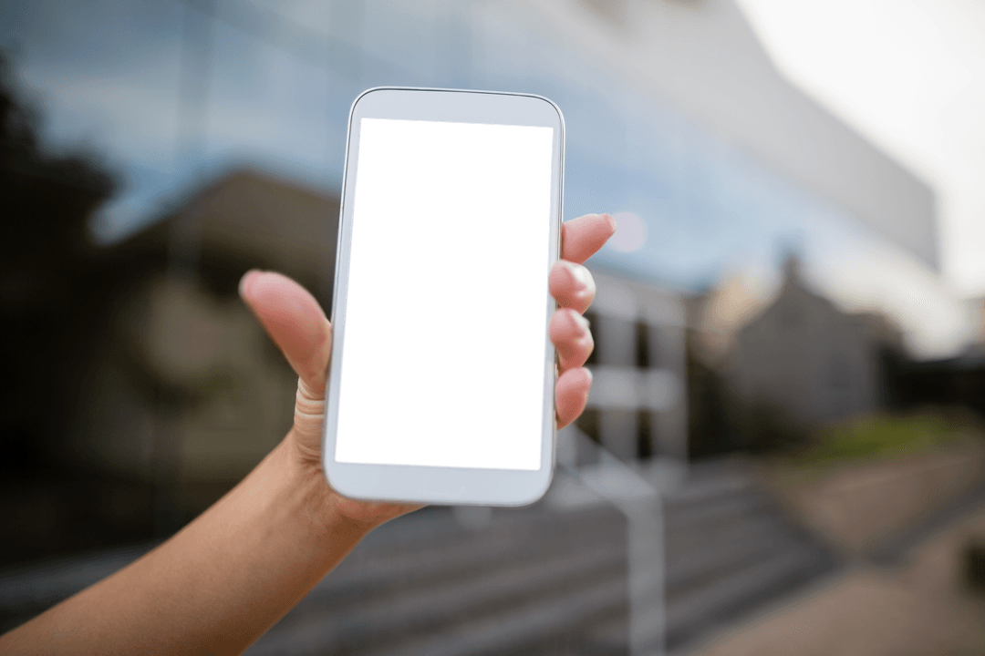 Female Hand Holding Smartphone Showing Transparent Black Screen