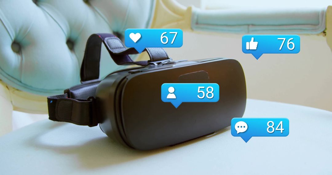 Virtual Reality Headset with Social Media Icons for Immersive Tech Integration