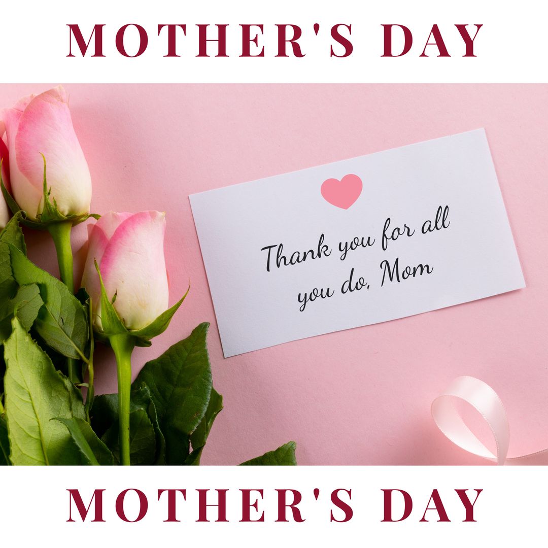 Mother's Day Card with Pink Roses and Heartfelt Message