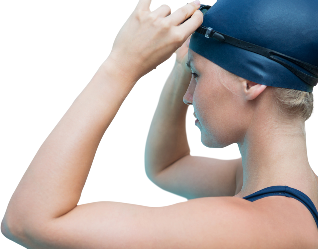 Transparent Female Swimmer Adjusting Swim Cap and Goggles with Confidence - Download Free Stock Images Pikwizard.com