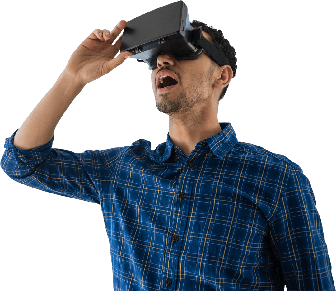 Transparent Background Man Experiencing Virtual Reality