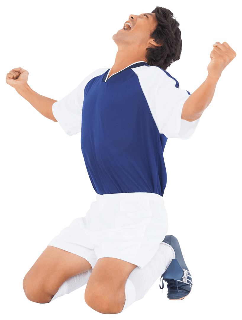 Ecstatic Football Player Celebrating Victory on Transparent Background