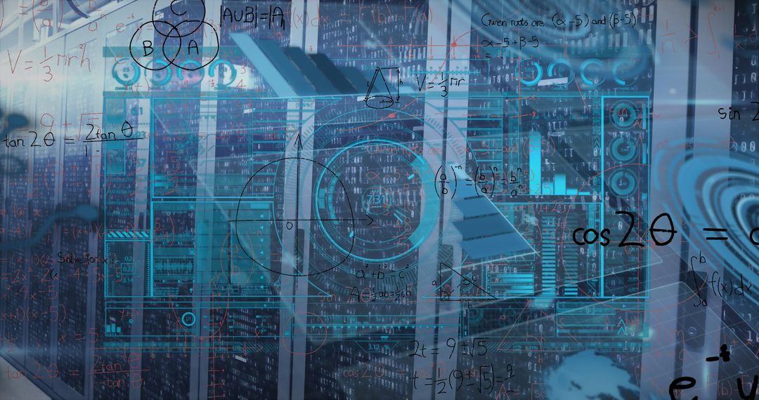 Futuristic Data Center with Holographic Math Projections