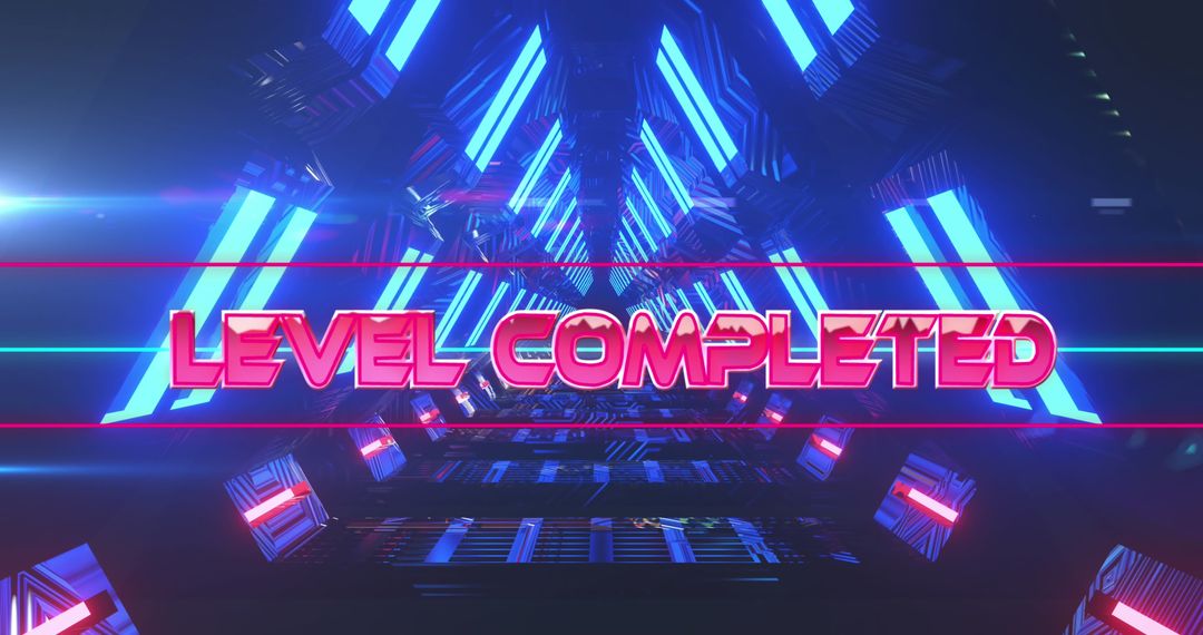 Level Completed Message in Futuristic Digital Tunnel