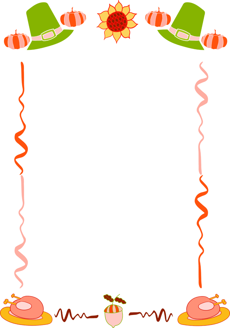 Thanksgiving Themed Decorative Frame with Pumpkins and Hats Transparent