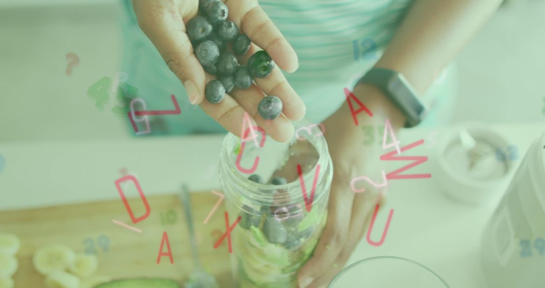 Hands Preparing Healthy Breakfast with Digital Overlay