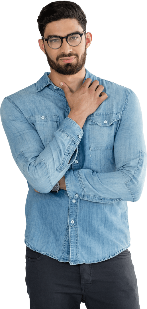 Stylish Man in Denim Shirt on Transparent Background