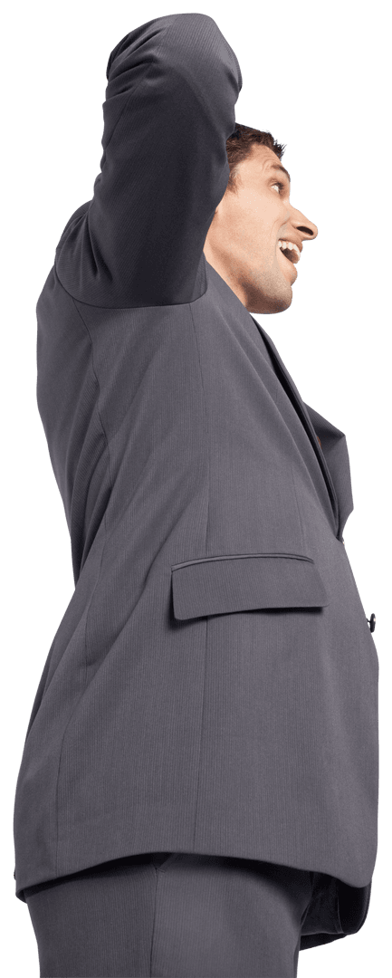 Shocked Businessman in Suit Embracing Surprise with Open Arms on Transparent Background