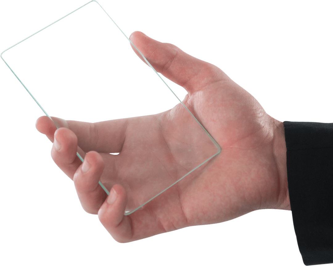 Businessman Holding Transparent Futuristic Interface in Hand