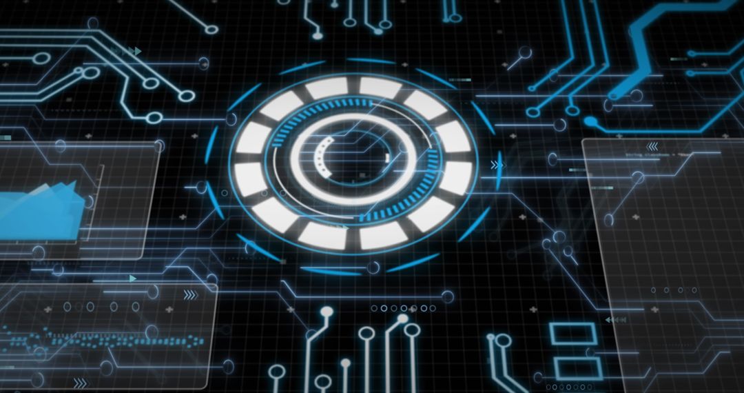 Futuristic Digital Interface with Blue Circuit Lines