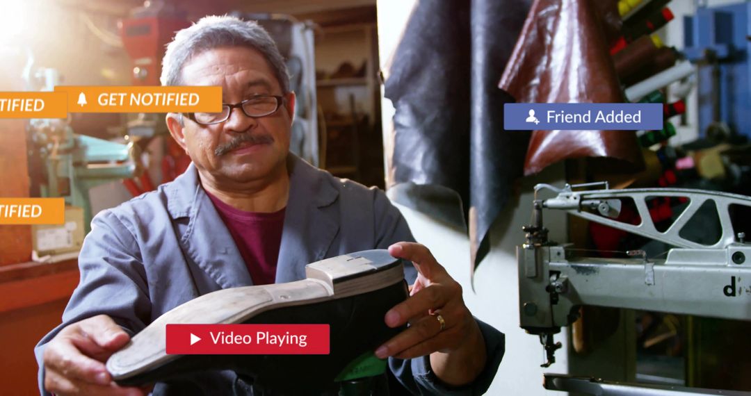 Senior Cobbler Inspecting Shoe Sole in Workshop