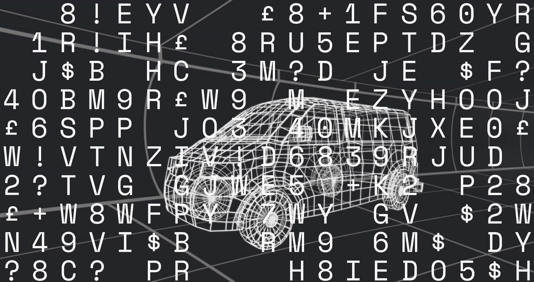 Wireframe SUV Rotating in Virtual Studio with Data Overlay and Grid Perspective