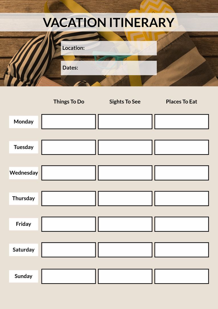 Weekly Vacation Itinerary Template with Travel Background