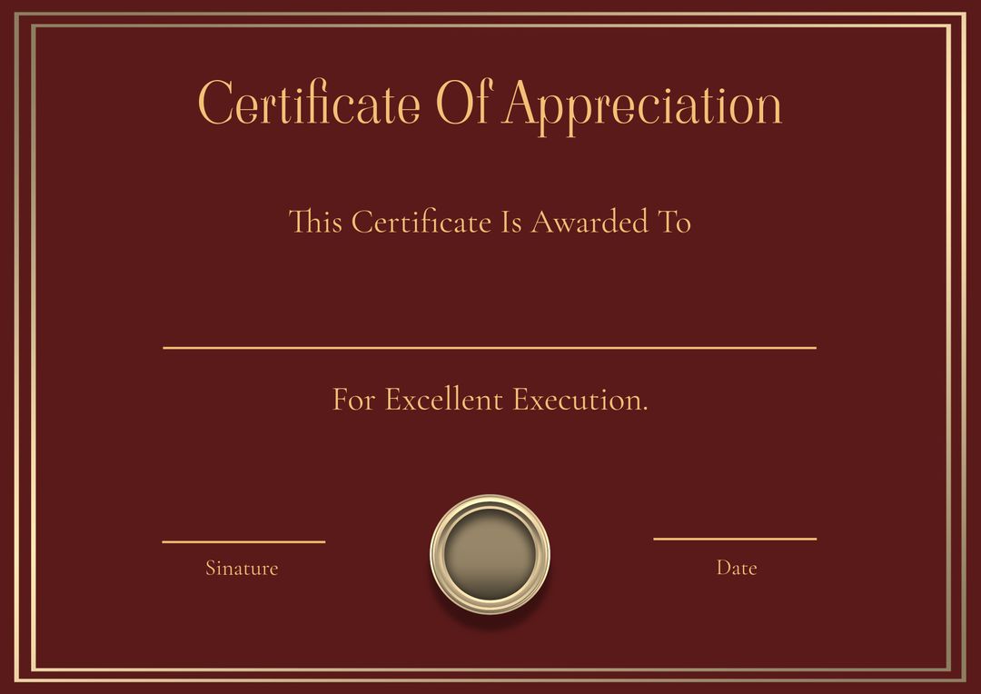 Elegant Gold on Dark Red Certificate of Appreciation - Download Free Stock Templates Pikwizard.com