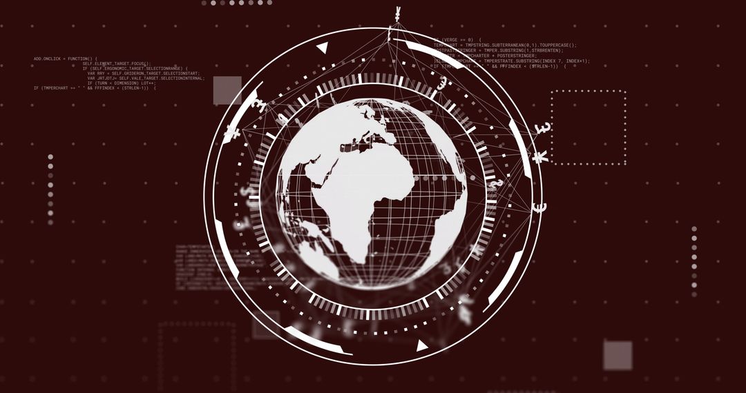 Digital Globe Surrounded by Data Symbols and Tech Elements