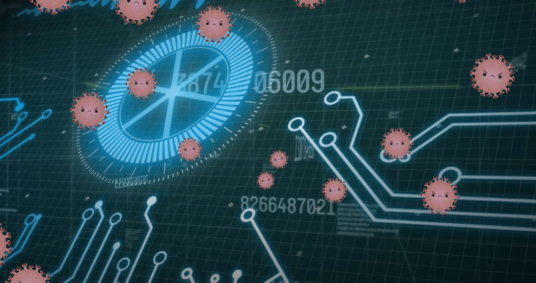 Abstract Digital Concept of COVID-19 Cells with Circuit Board