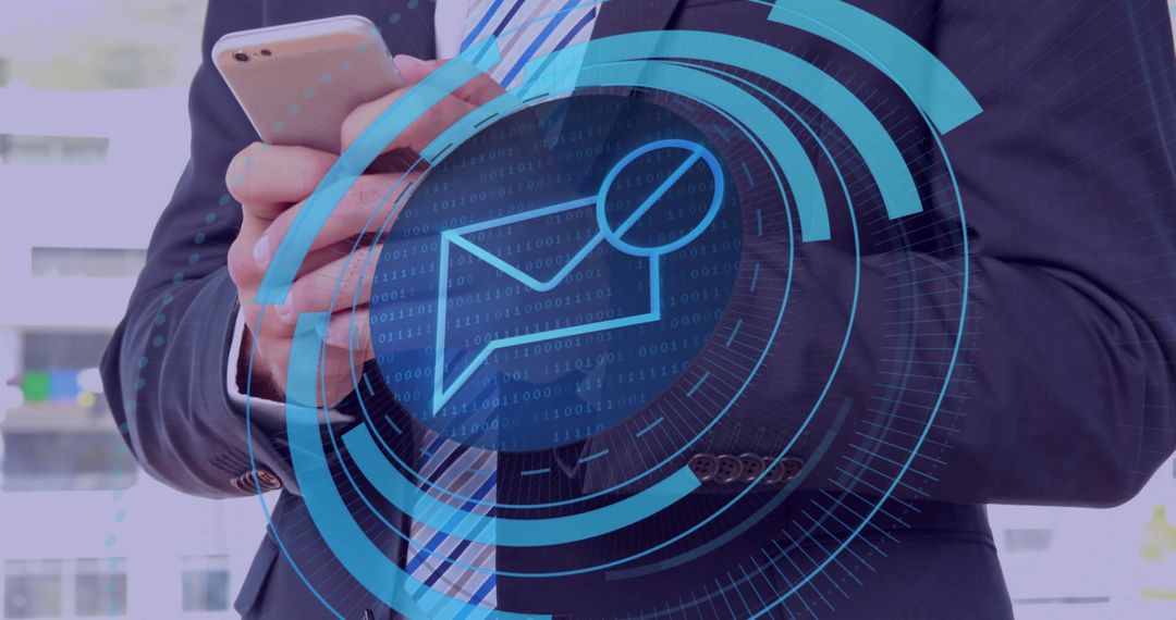 Businessman Engaging in Digital Communication and Data Safety