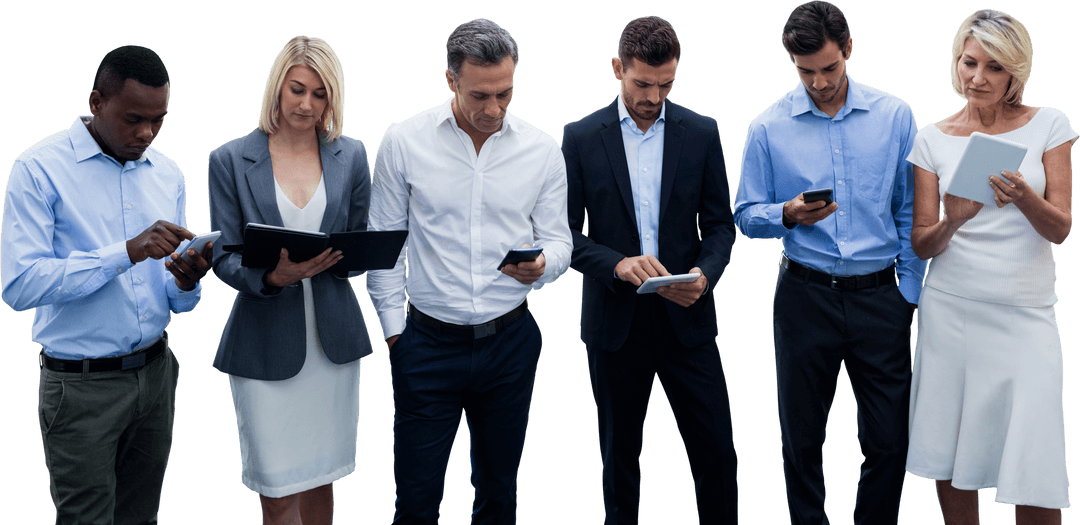 Transparent Business Professionals Engaged with Technology Group