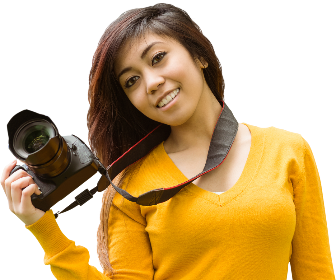 Transparent Woman Photographer Smiling Holding Camera - Download Free Stock Images Pikwizard.com