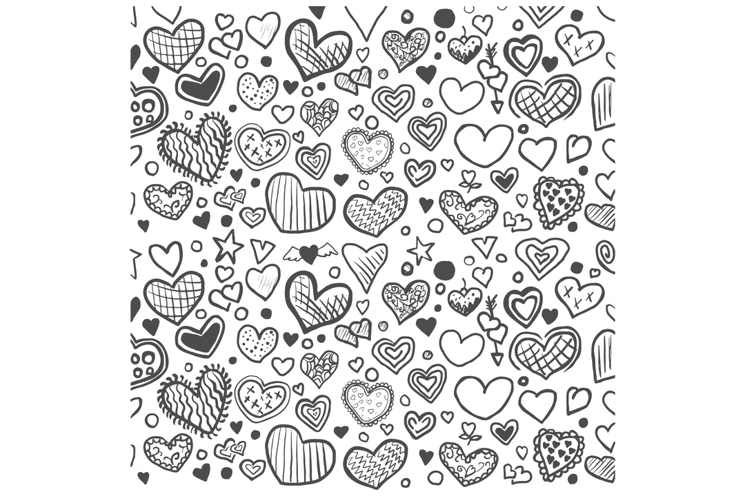 Transparent Hand-Drawn Heart Pattern on White Background