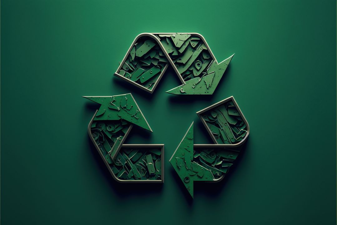 Recycling symbol with green shapes on green background, created using generative ai technology - Free Images, Stock Photos and Pictures on Pikwizard.com