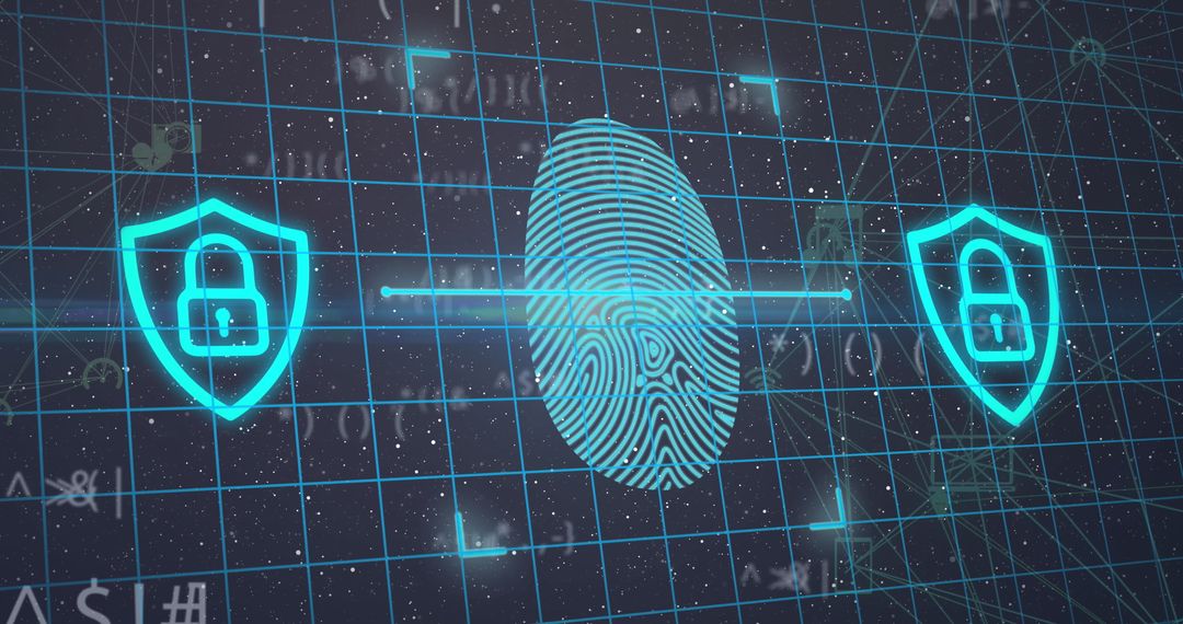Cybersecurity Technology with Fingerprint and Digital Lock Icon