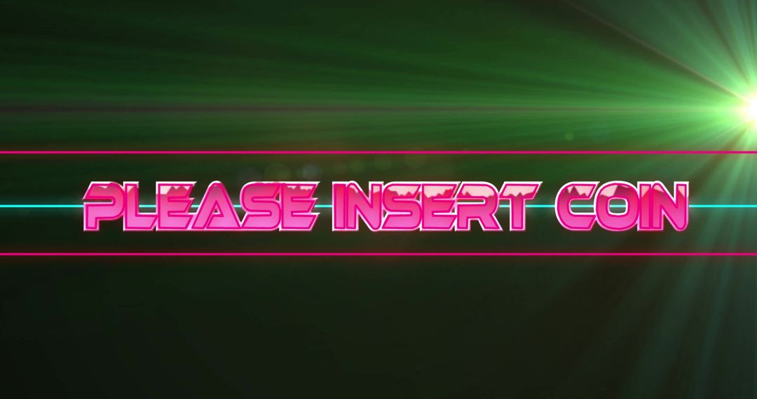 Retro Arcade Insert Coin Message with Neon Glow
