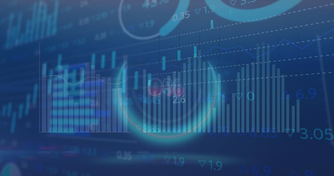 Futuristic Financial Analytics Interface with Graphs and Data