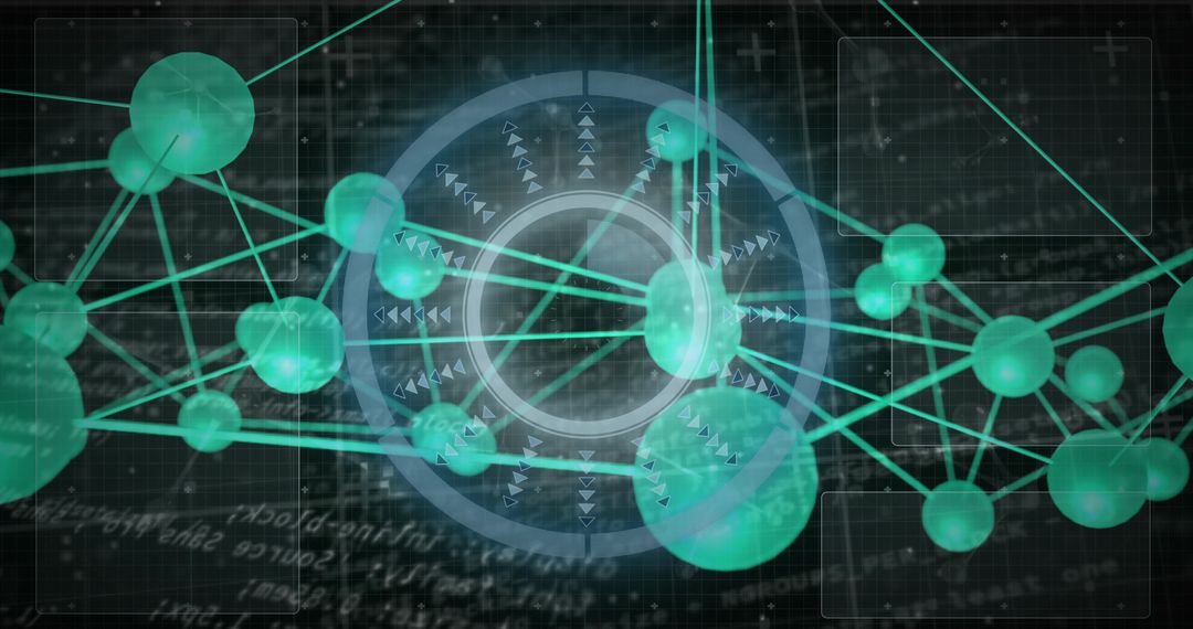 Futuristic Network Hub Visualizing Connected Data Nodes and Holographic Interface Neon Teal Glow