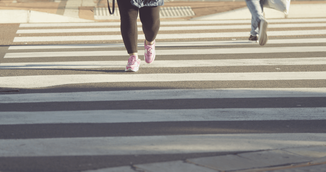 People Crossing Zebra Crossing with Transparent Shadows