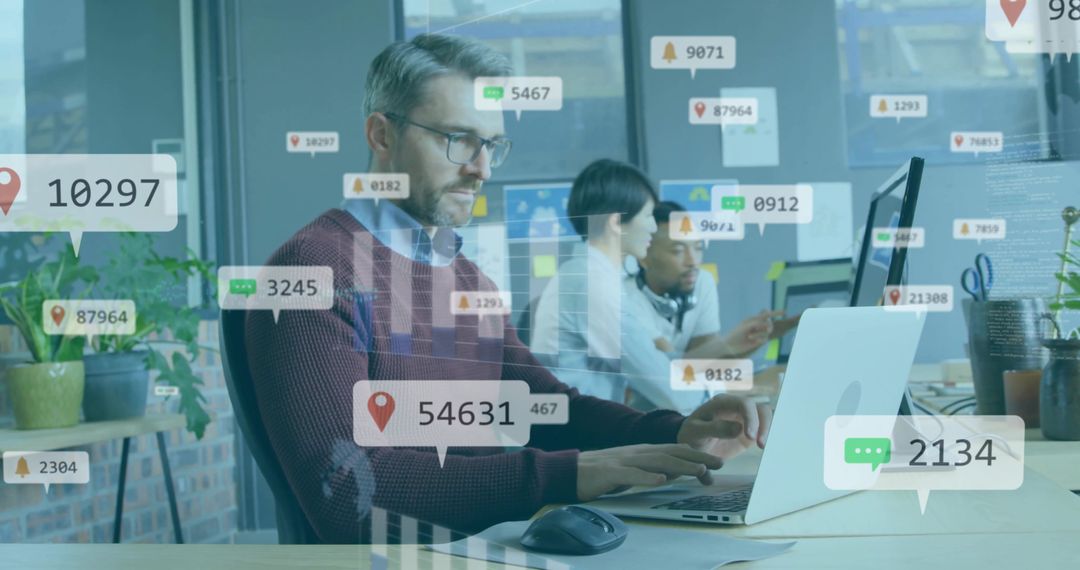 Businessman Analyzing Digital Data in Modern Office Space