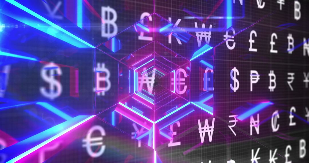 Neon Currency Tunnel Reflecting Global Financial Markets