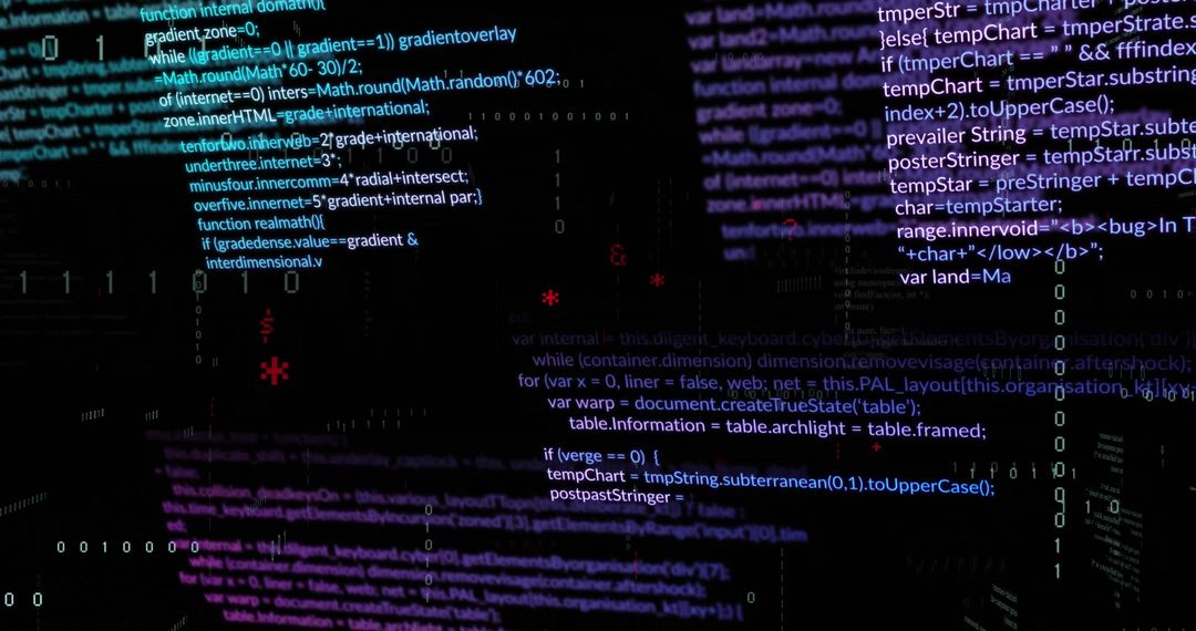 Colorful Code on Black Screen Indicating Digital Data Processing