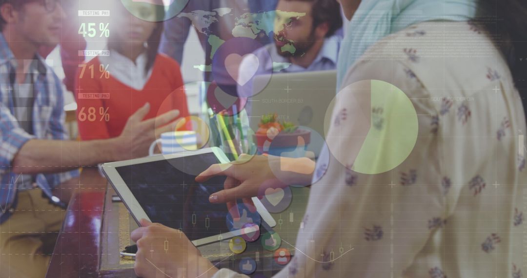 Global Business Discussion with Digital Interface Elements