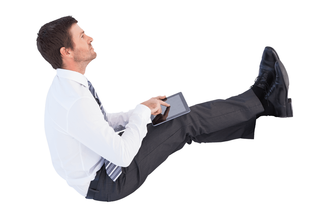 Caucasian Businessman Using Digital Tablet in Leaning Pose Transparent