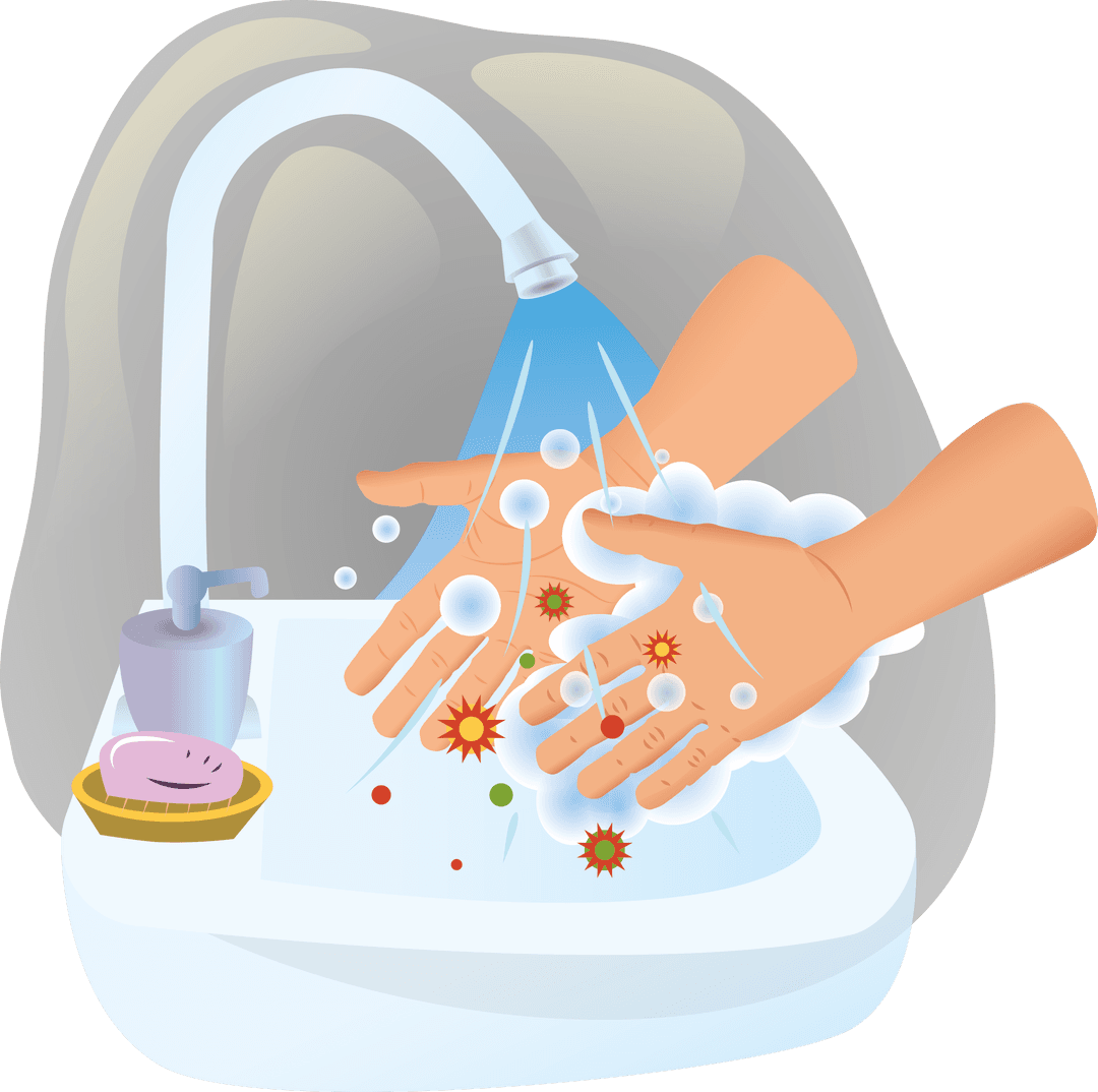 Hand Washing on Transparent Background Promoting Hygiene Habits