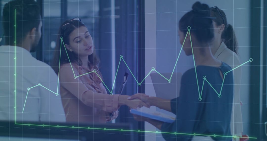 Colleagues Discussing Business Strategy with Graph Overlay