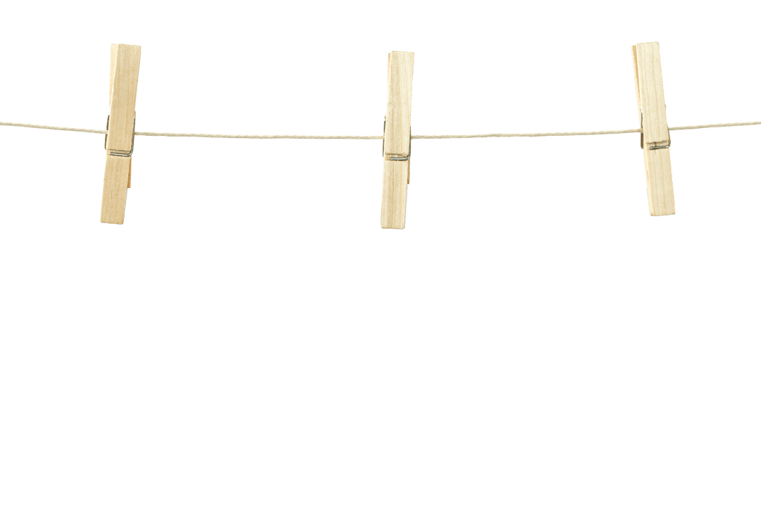 Transparent Clothesline with Wooden Clothespins Isolated