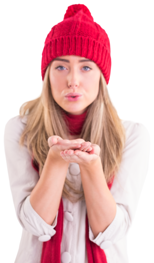 Caucasian Woman in Red Cap Blowing Kiss on Transparent Background - Download Free Stock Images Pikwizard.com