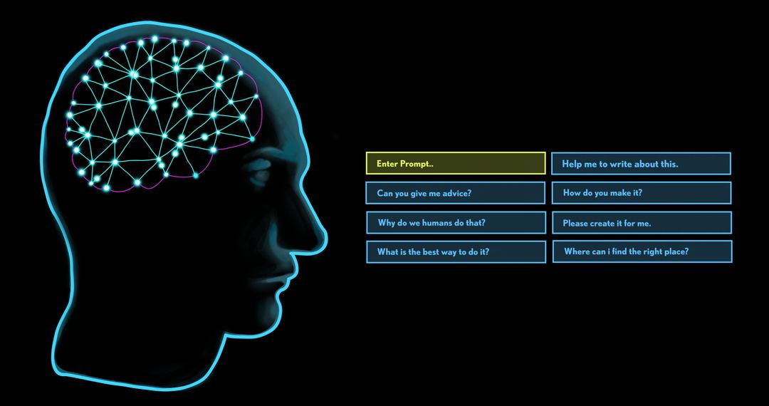 AI Brain Virtual Interface Concept with Neural Network Design