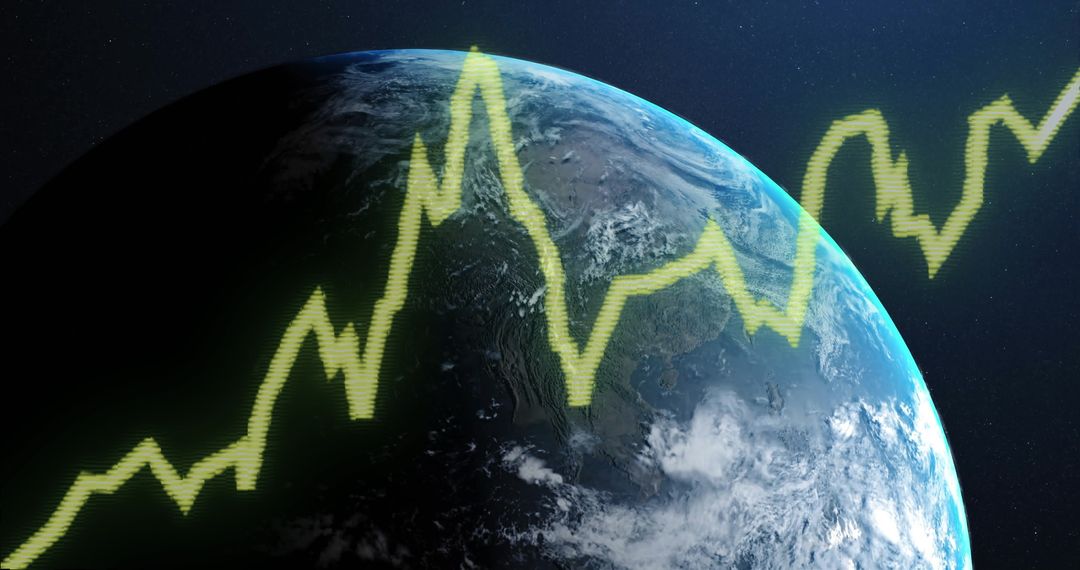 Glowing Financial Graph Overlay on Rotating Earth