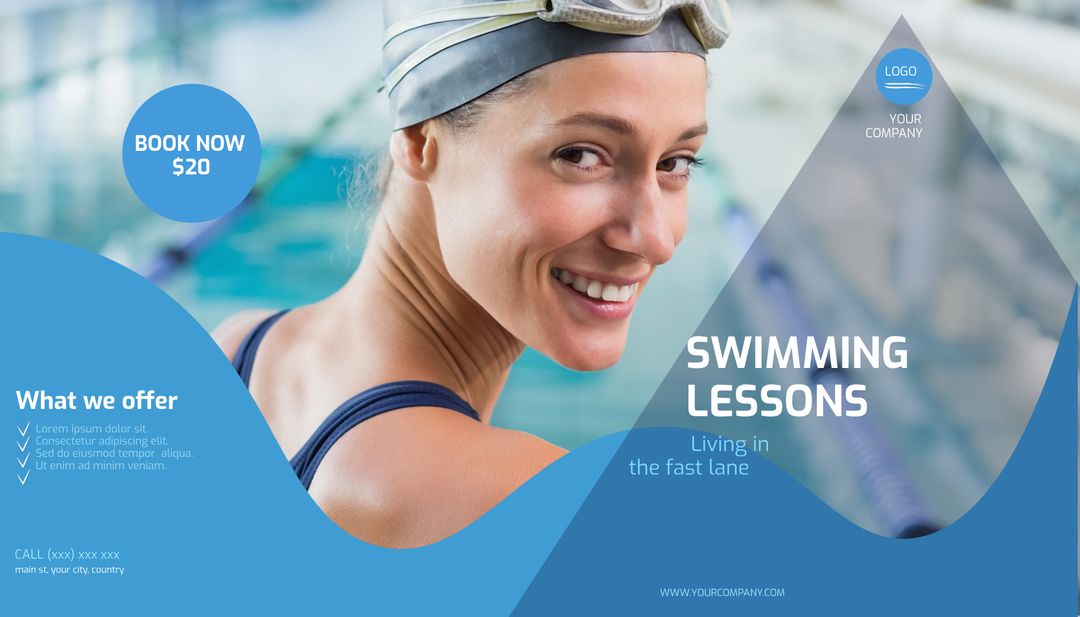 Female Swimmer Promotional Banner for Swimming Lessons - Download Free Stock Templates Pikwizard.com