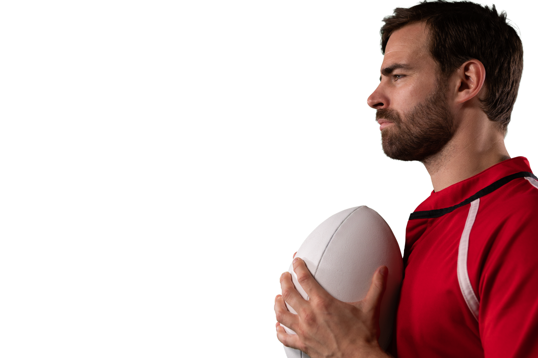 Focused Rugby Player Holding Ball with Copy Space on Transparent Background - Download Free Stock Images Pikwizard.com