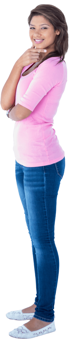 Confident Young Woman in Pink Top Posing Transparent