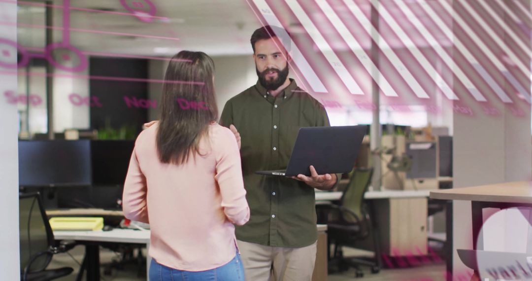 Team Collaboration in Modern Office with Coding Overlay