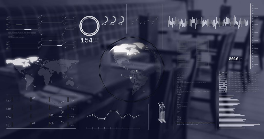 Digital Interface Overlays Business Data in Modern Cafe Setting