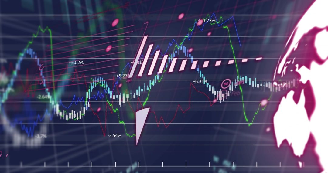 Futuristic Financial Analytics with Candlestick Trends and Neon Lights