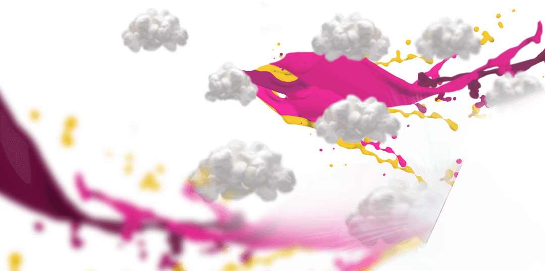 Vibrant Clouds with Pink and Yellow Splashes on Transparent Background